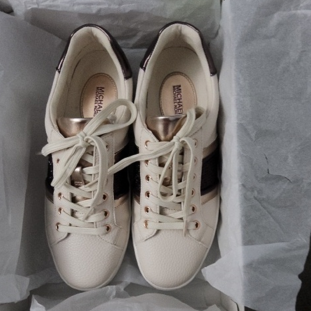 Michael Kors Cream, Brown and Rose Gold Sneakers